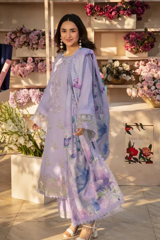 Rang Rasiya embroidered lawn and organza suit with silk dupatta – view 1 – Poshaq