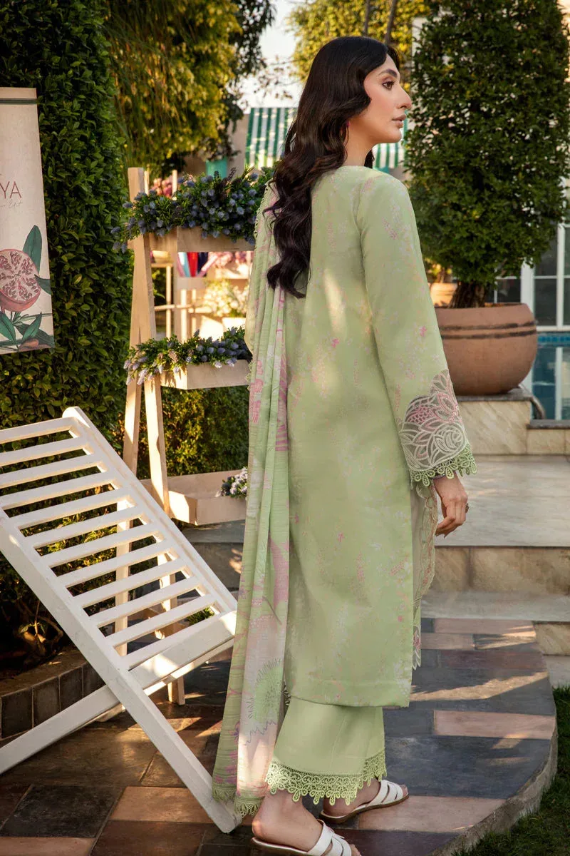 Haniya embroidered lawn suit with organza border and silk dupatta – view 2 – Poshaq