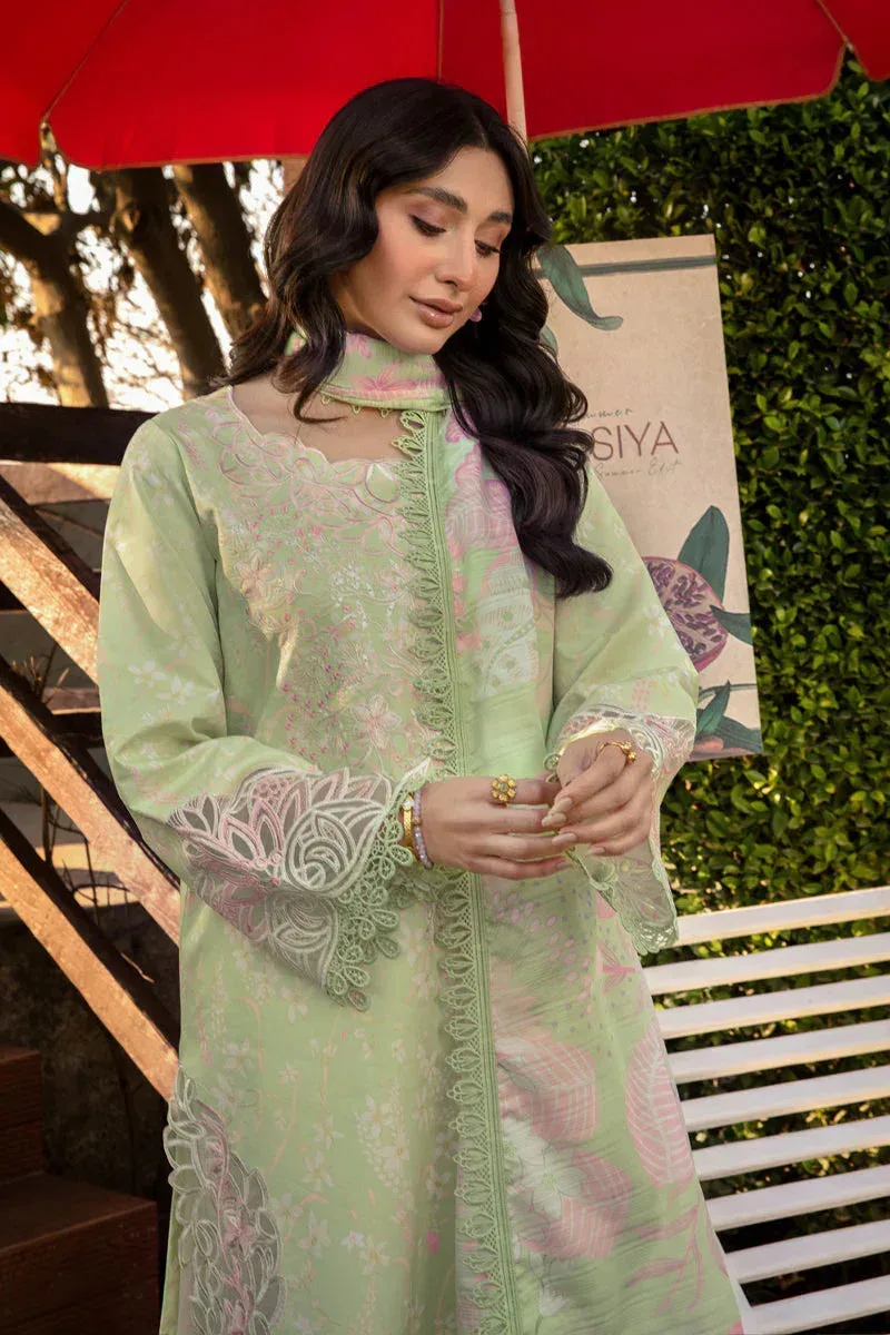 Haniya embroidered lawn suit with organza border and silk dupatta – view 3 – Poshaq