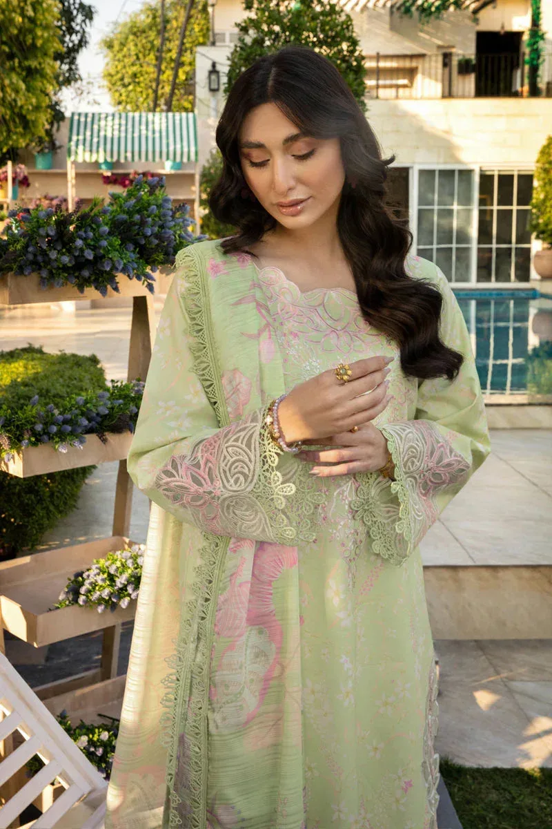Haniya embroidered lawn suit with organza border and silk dupatta – view 4 – Poshaq