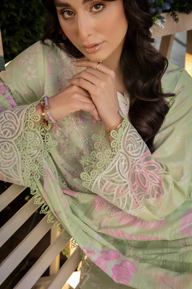 Haniya embroidered lawn suit with organza border and silk dupatta – view 6 – Poshaq