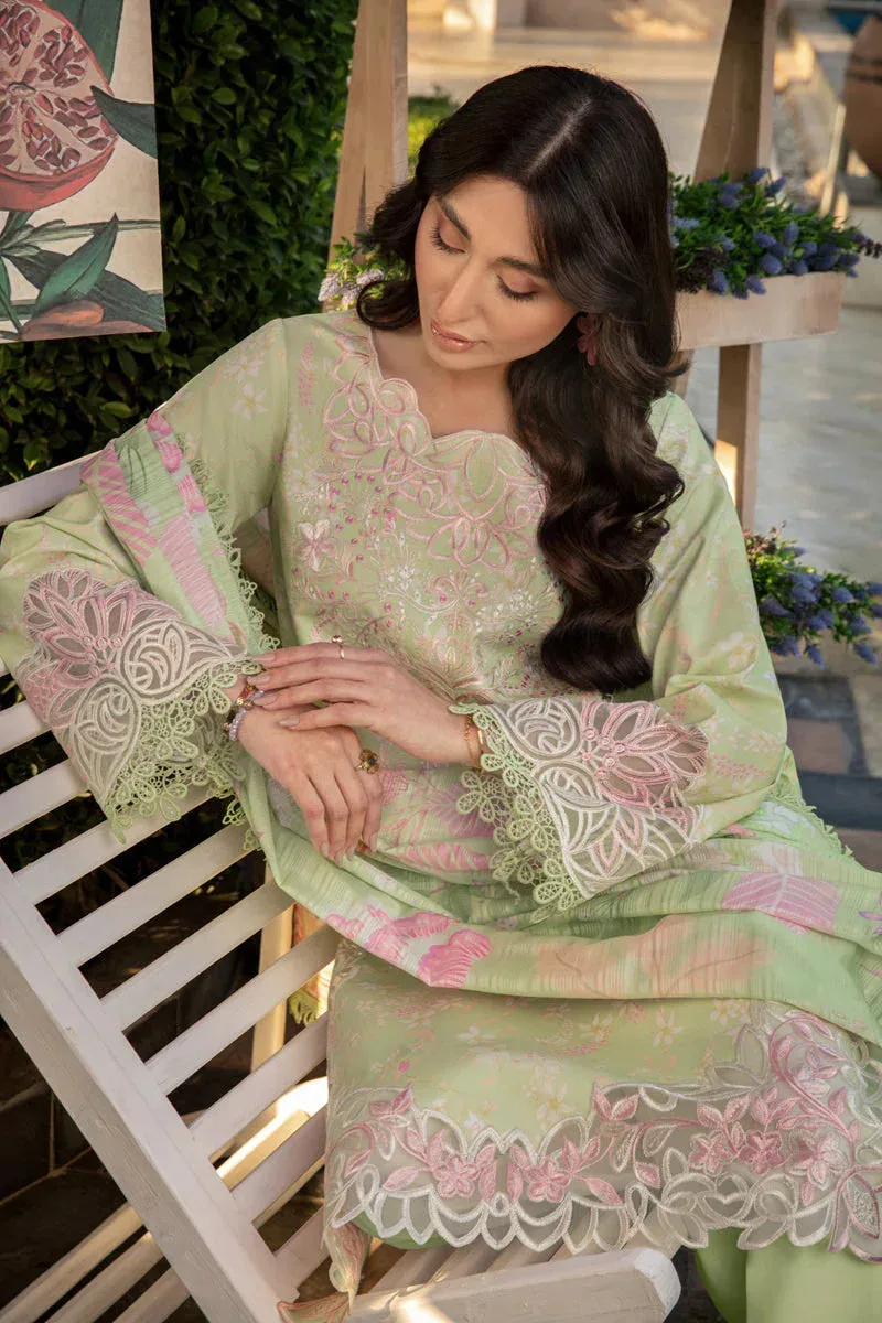 Haniya embroidered lawn suit with organza border and silk dupatta – view 7 – Poshaq