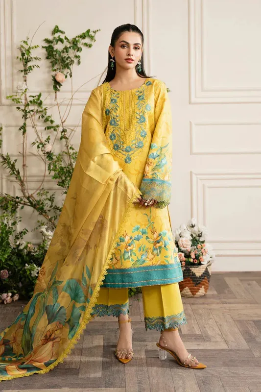 Rang Rasiya Lifestyle Embroidered Edit 24 Yellow Organza – view 1 – Poshaq