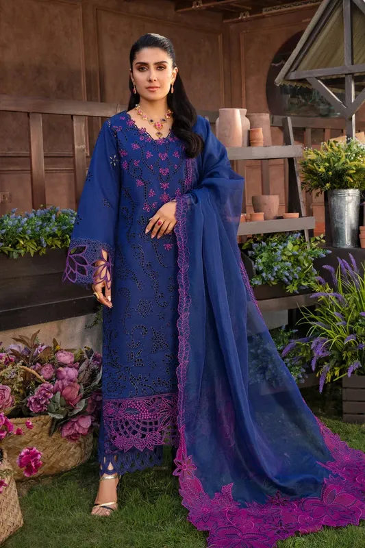 Rang Rasiya Premium Collection 24 Blue Organza – view 1 – Poshaq
