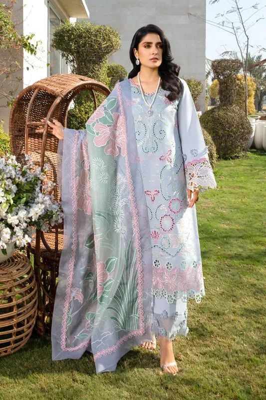 Rang Rasiya Premium Collection 24 Blue Organza – view 1 – Poshaq