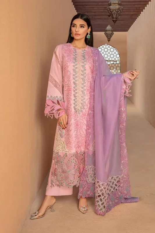 Rang Rasiya Premium Lawn 24 Pink Organza – view 1 – Poshaq