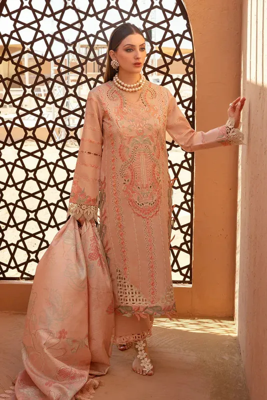Rang Rasiya Premium Lawn 24 Peach Organza – view 1 – Poshaq