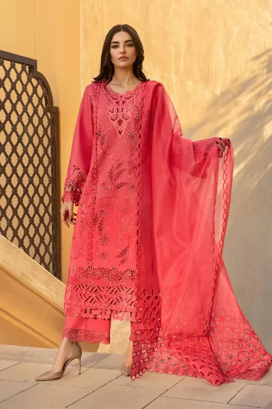 Rang Rasiya Premium Lawn 24 Pink Organza – view 1 – Poshaq
