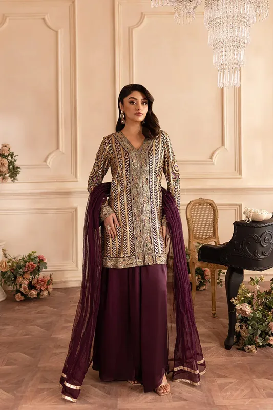 Vanya Marlene Formals Plum Organza – view 1 – Poshaq