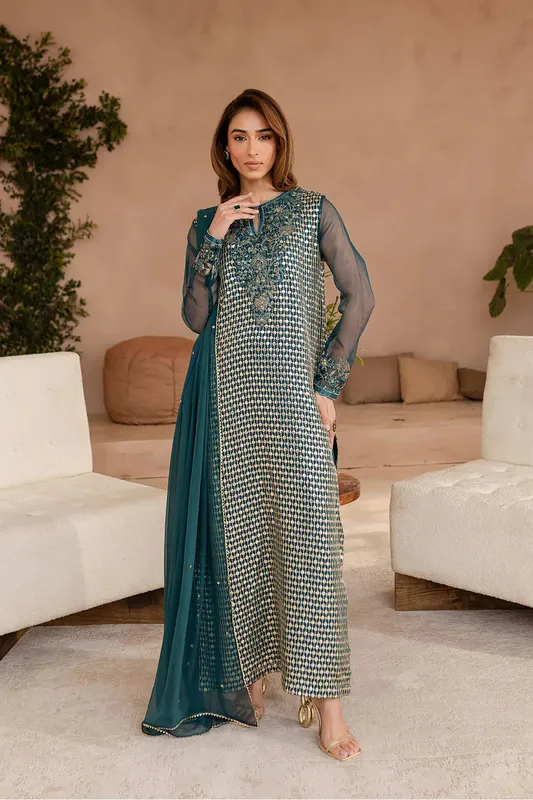 Vanya Veranda Fromals Teal Green Organza – view 1 – Poshaq