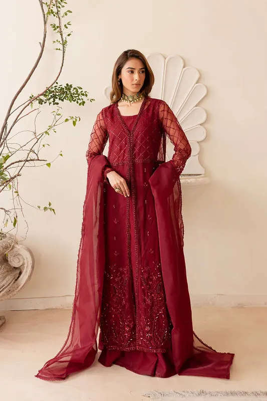 Vanya Veranda Fromals Maroon Raw Silk – view 1 – Poshaq