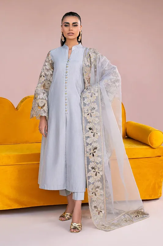 Vanya Fareesha Formals Grey Raw Silk – view 1 – Poshaq