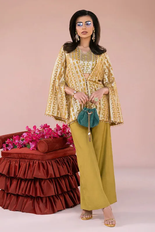 Vanya Fareesha Formals Green Raw Silk – view 1 – Poshaq