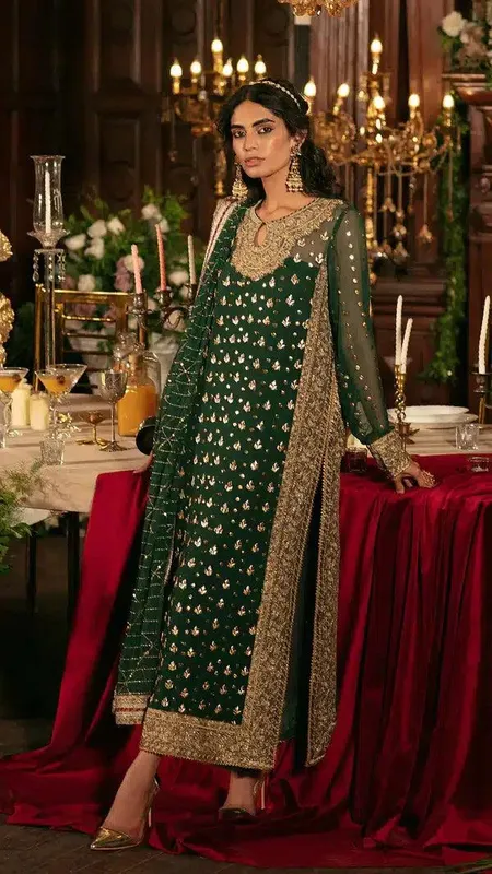 Vanya Mishri Exclusive Wedding 23 Green Raw Silk – view 1 – Poshaq