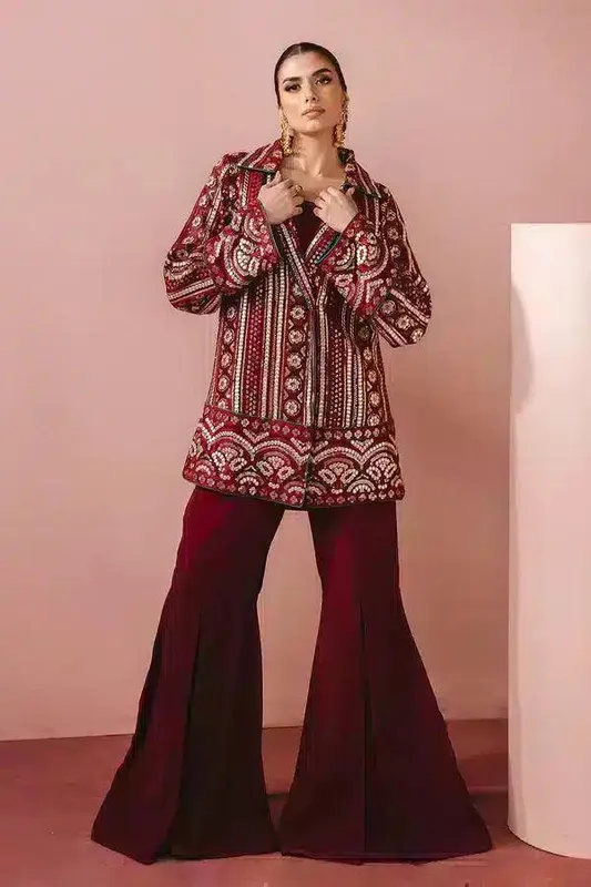 Vanya Dolce Luxury Formal 23 Maroon Raw Silk – view 1 – Poshaq