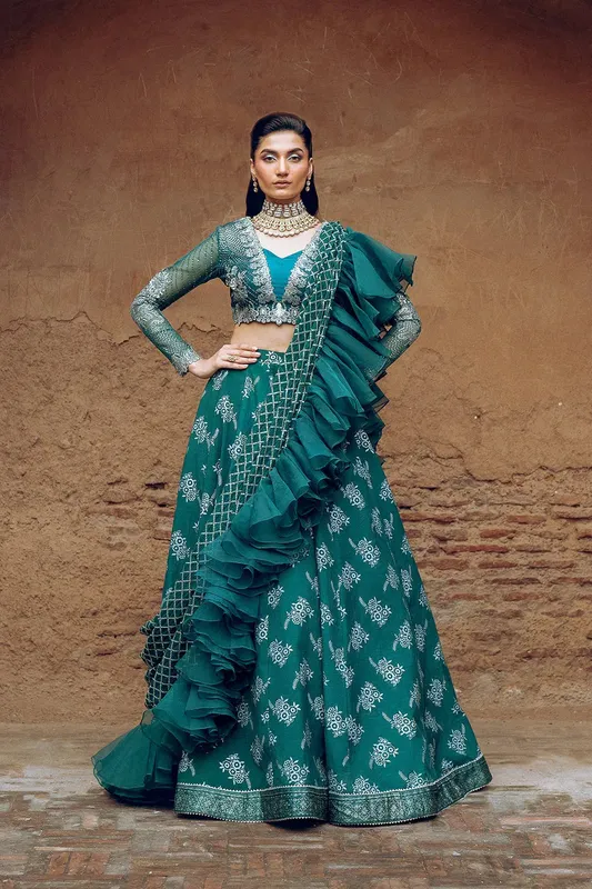 Vanya Celestia Wedding Formals Teal Organza – view 1 – Poshaq