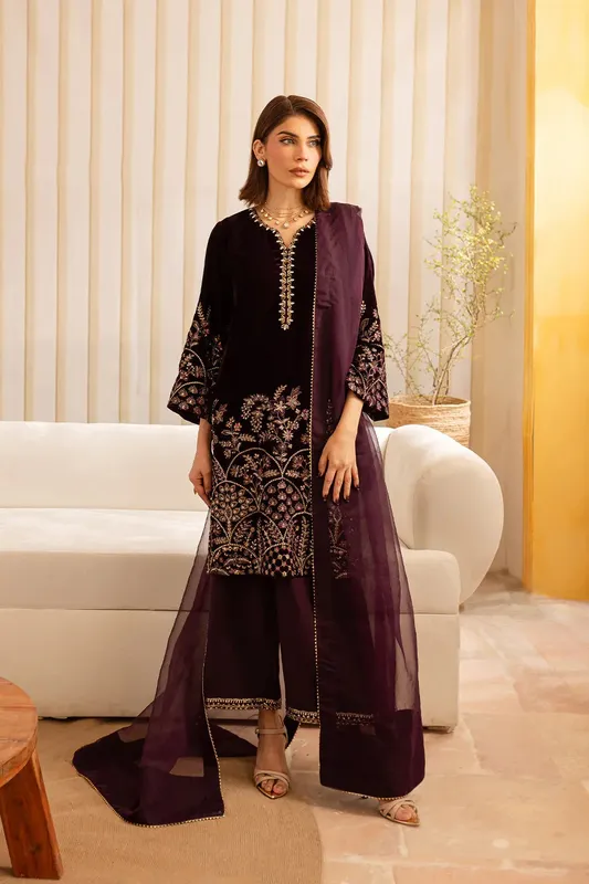 Vanya Velvet Formals 24 Dark Plum Raw Silk – view 1 – Poshaq