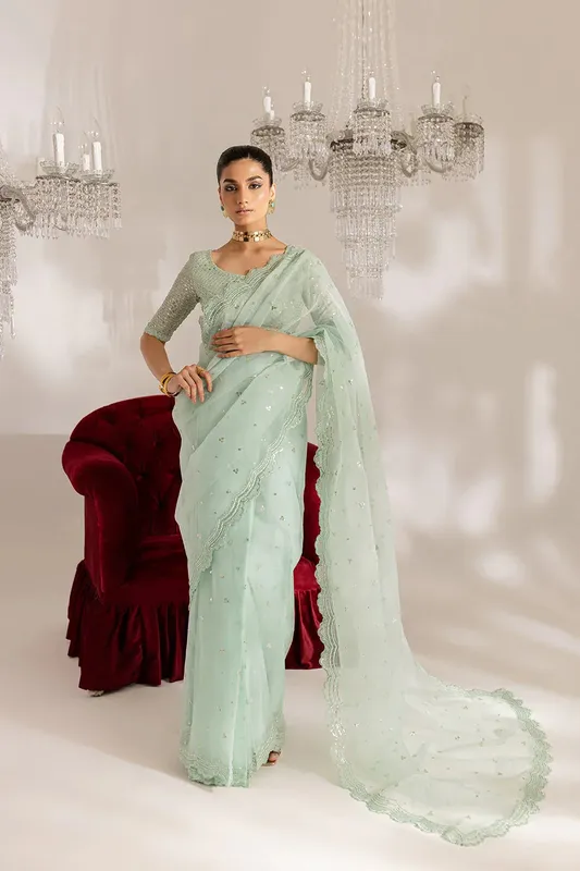 Vanya Gulraz Formals Pastel Mint Organza – view 1 – Poshaq