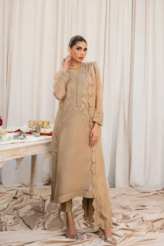 Vintage Eid Edit 24 Brown Organza – view 1 – Poshaq
