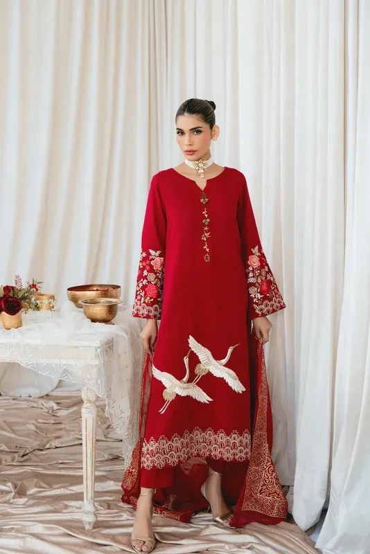 Vintage Eid Edit 24 Red Chiffon – view 1 – Poshaq