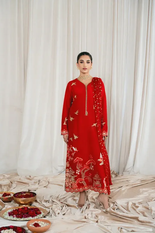 Vintage Eid Edit 24 Orange Raw Silk – view 1 – Poshaq