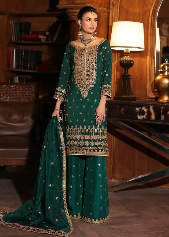 Waqas Shah Meh-E-Nur Green Raw Silk – view 1 – Poshaq