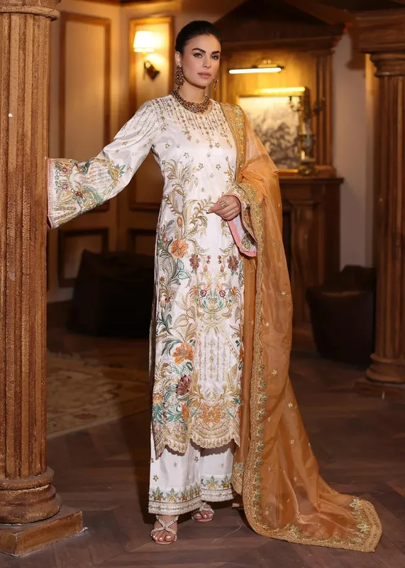 Waqas Shah Meh-E-Nur White Raw Silk – view 1 – Poshaq