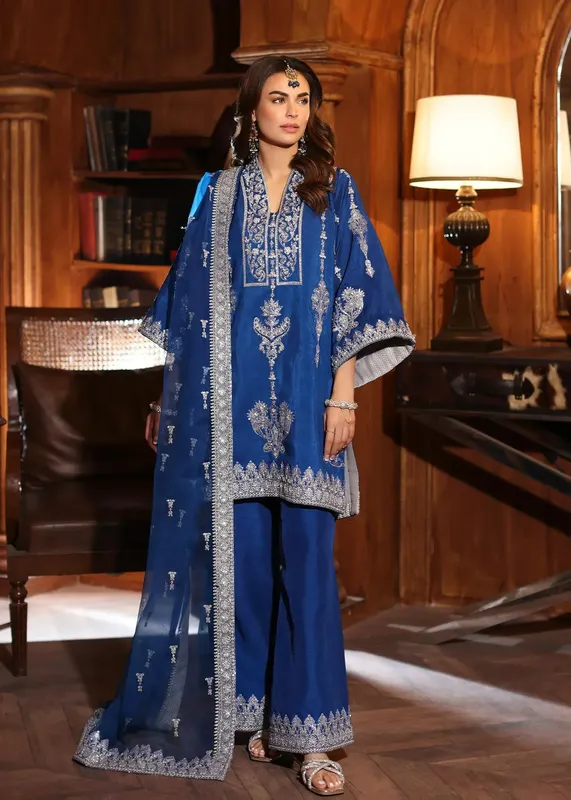 Waqas Shah Meh-E-Nur Silver Raw Silk – view 1 – Poshaq