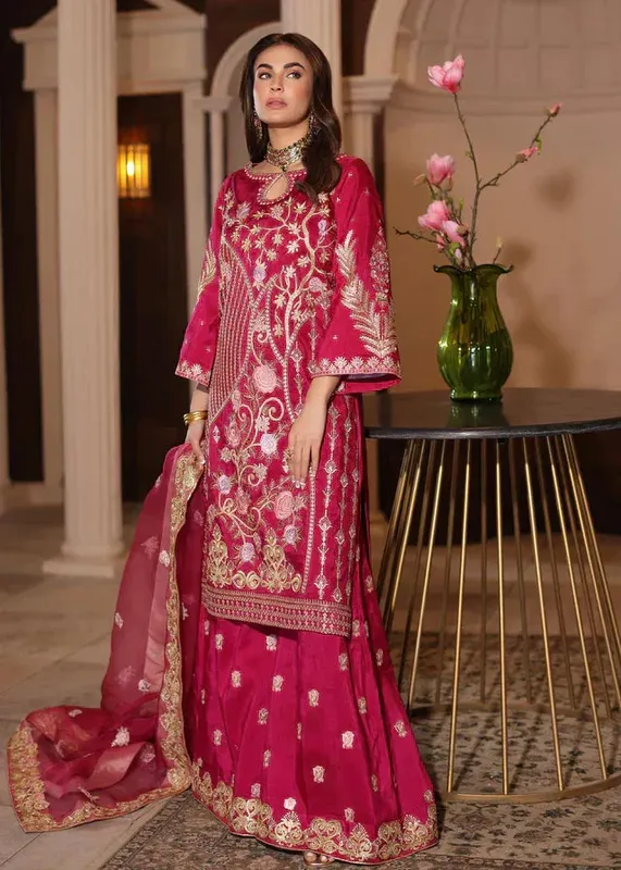 Waqas Shah Meh-E-Nur Magenta Raw Silk – view 1 – Poshaq