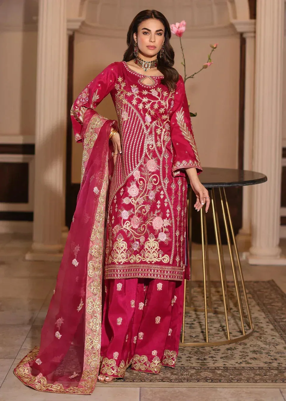 Waqas Shah Meh-E-Nur Magenta Raw Silk – view 4 – Poshaq