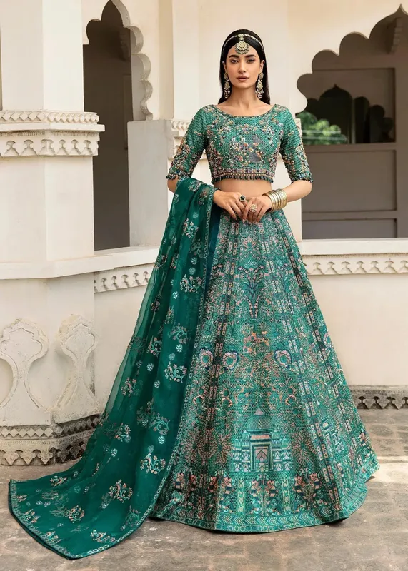 Waqas Shah Taj Mahal Green Organza – view 1 – Poshaq