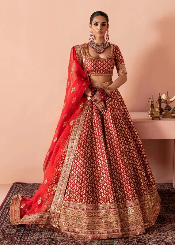 Waqas Shah Madhubala Red Raw Silk – view 1 – Poshaq
