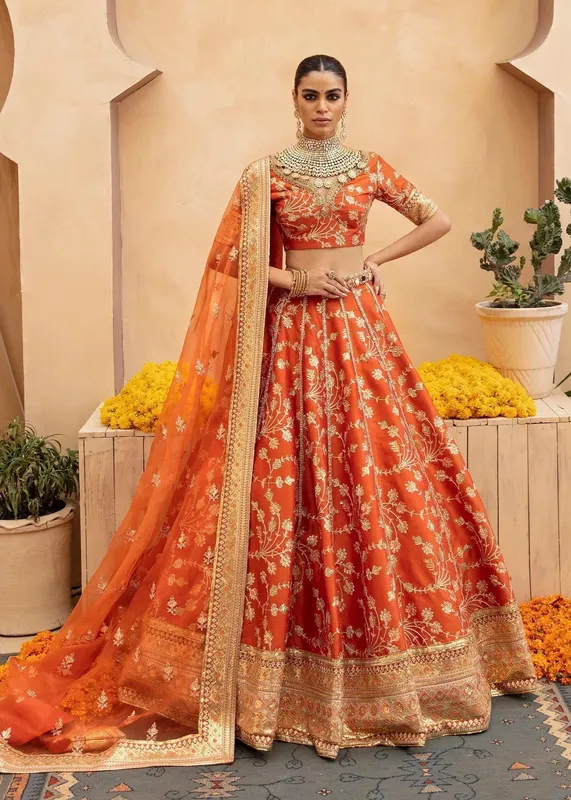Waqas Shah Madhubala Orange Raw Silk – view 1 – Poshaq