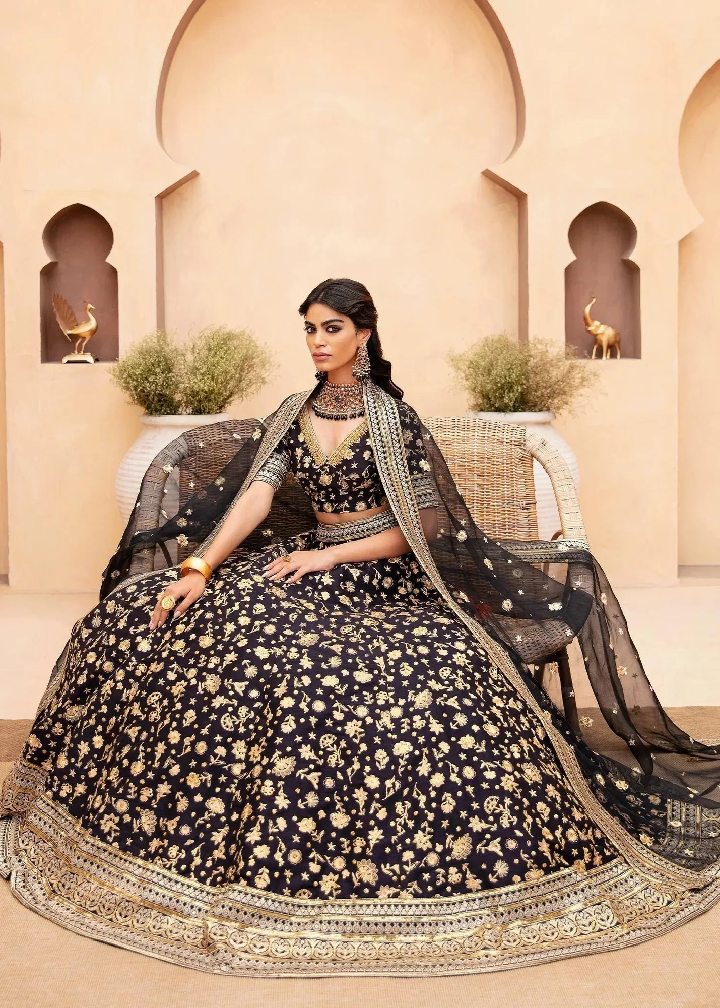 Black silk lehenga with crystal embellishments – view 5 – Poshaq