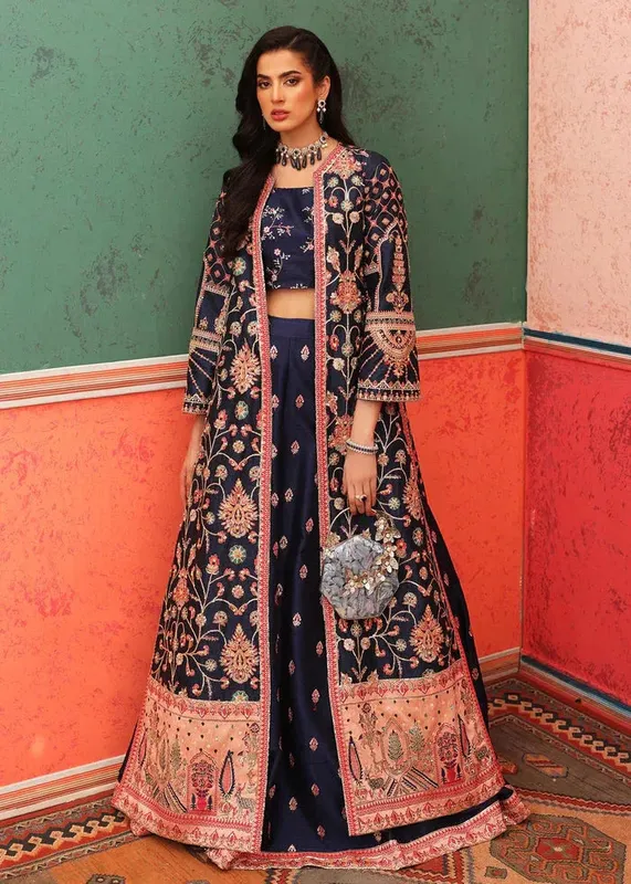 Waqas Shah Nur Jahan Navy Blue Raw Silk – view 1 – Poshaq