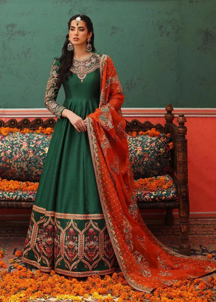 Waqas Shah Nur Jahan Green Raw Silk – view 1 – Poshaq
