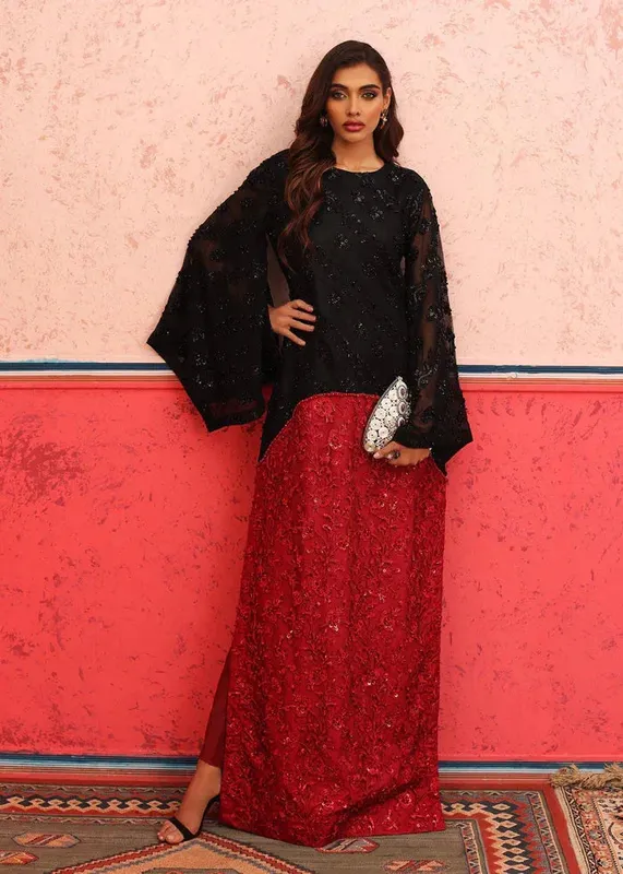 Waqas Shah Nur Jahan Maroon Net – view 1 – Poshaq