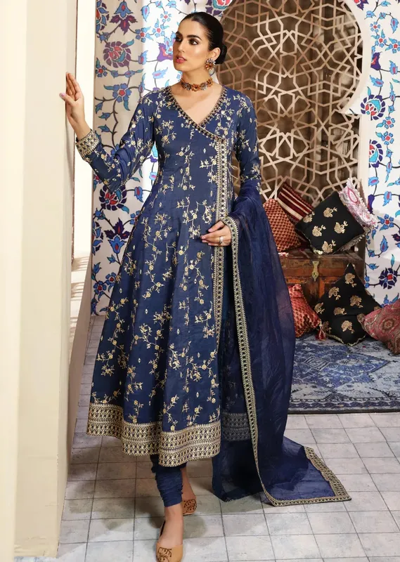 Waqas Shah Ishq Naama Blue Raw Silk – view 1 – Poshaq