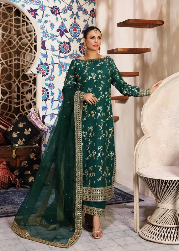 Waqas Shah Ishq Naama Green Raw Silk – view 1 – Poshaq