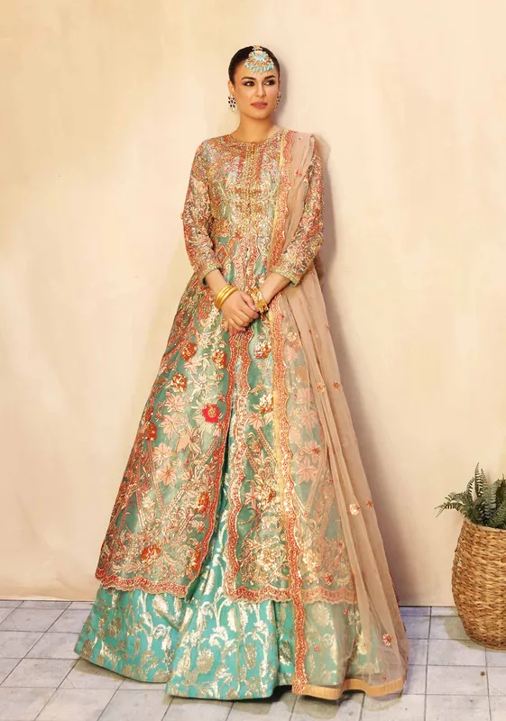 Waqas Shah Ishq Naama Peach Organza – view 1 – Poshaq