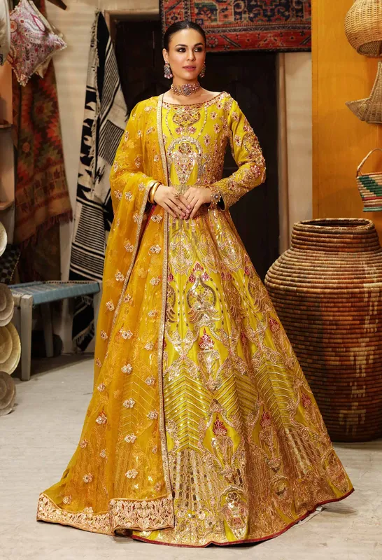 Waqas Shah Ishq Naama Mustard Raw Silk – view 1 – Poshaq