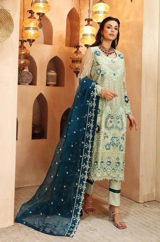 Waqas Shah Ishq Naama Green Organza – view 1 – Poshaq