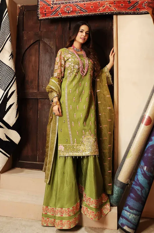 Waqas Shah Ishq Naama Green Organza – view 1 – Poshaq