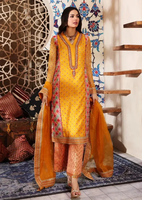 Waqas Shah Ishq Naama Mustard Organza – view 1 – Poshaq