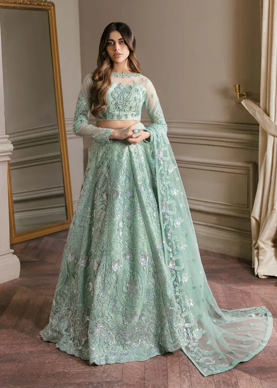 Waqas Shah Malika - E - Elizabeth Mint Net – view 1 – Poshaq