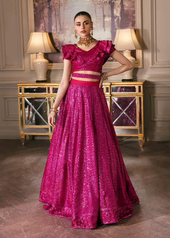 Waqas Shah Malika - E - Elizabeth Fuchsia Net – view 1 – Poshaq