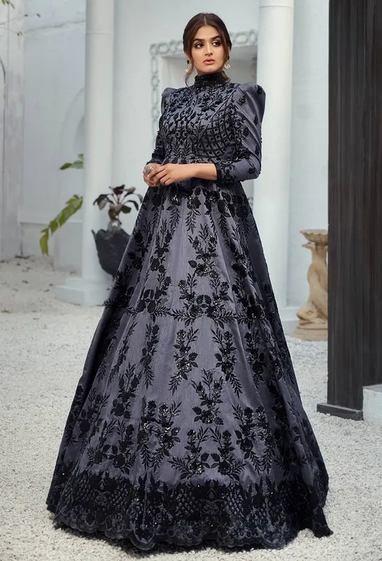 Waqas Shah Malika E Jahan Grey Raw Silk – view 1 – Poshaq