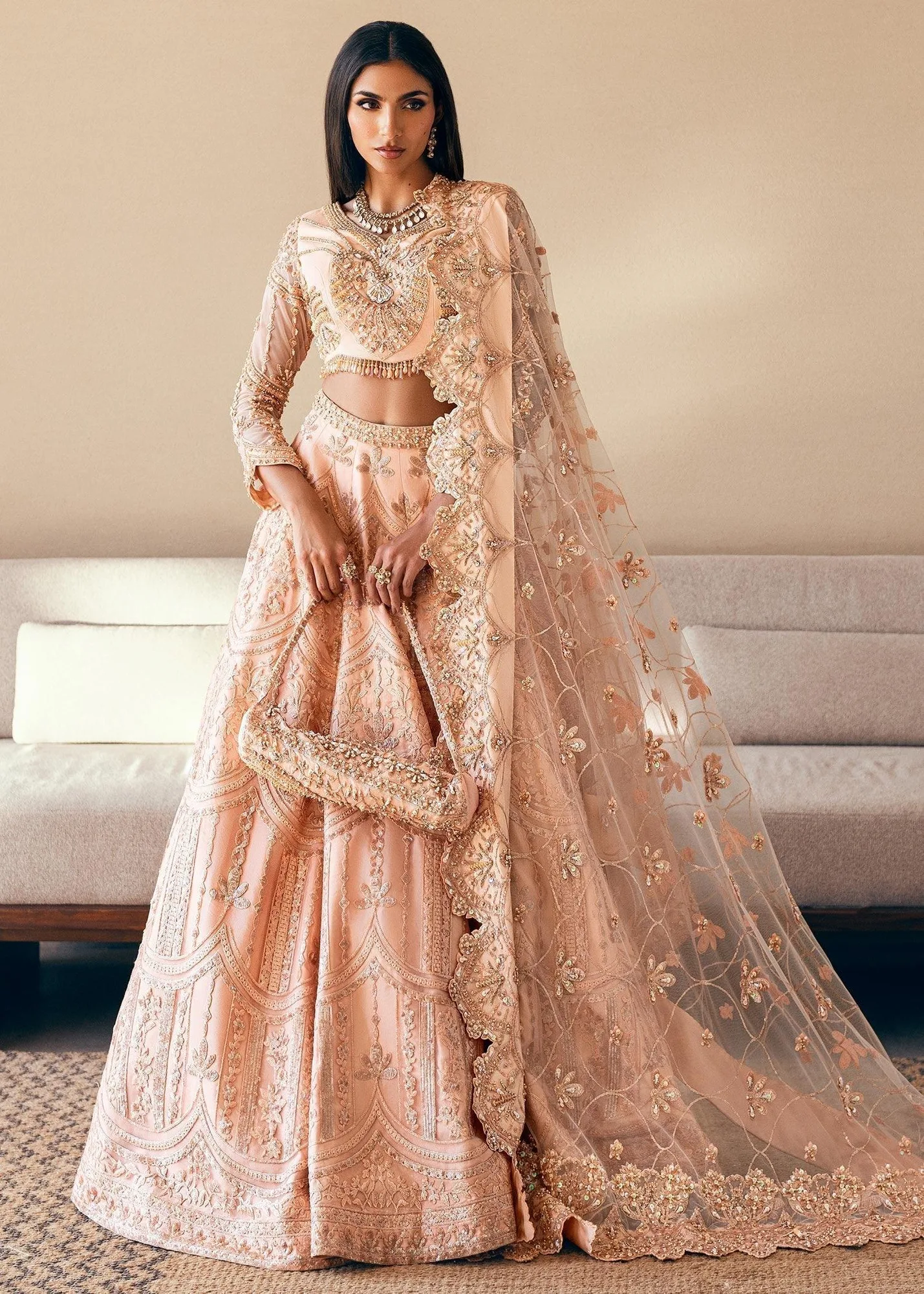 Waqas Shah Amariage Luxury Formals Peach Net – view 1 – Poshaq