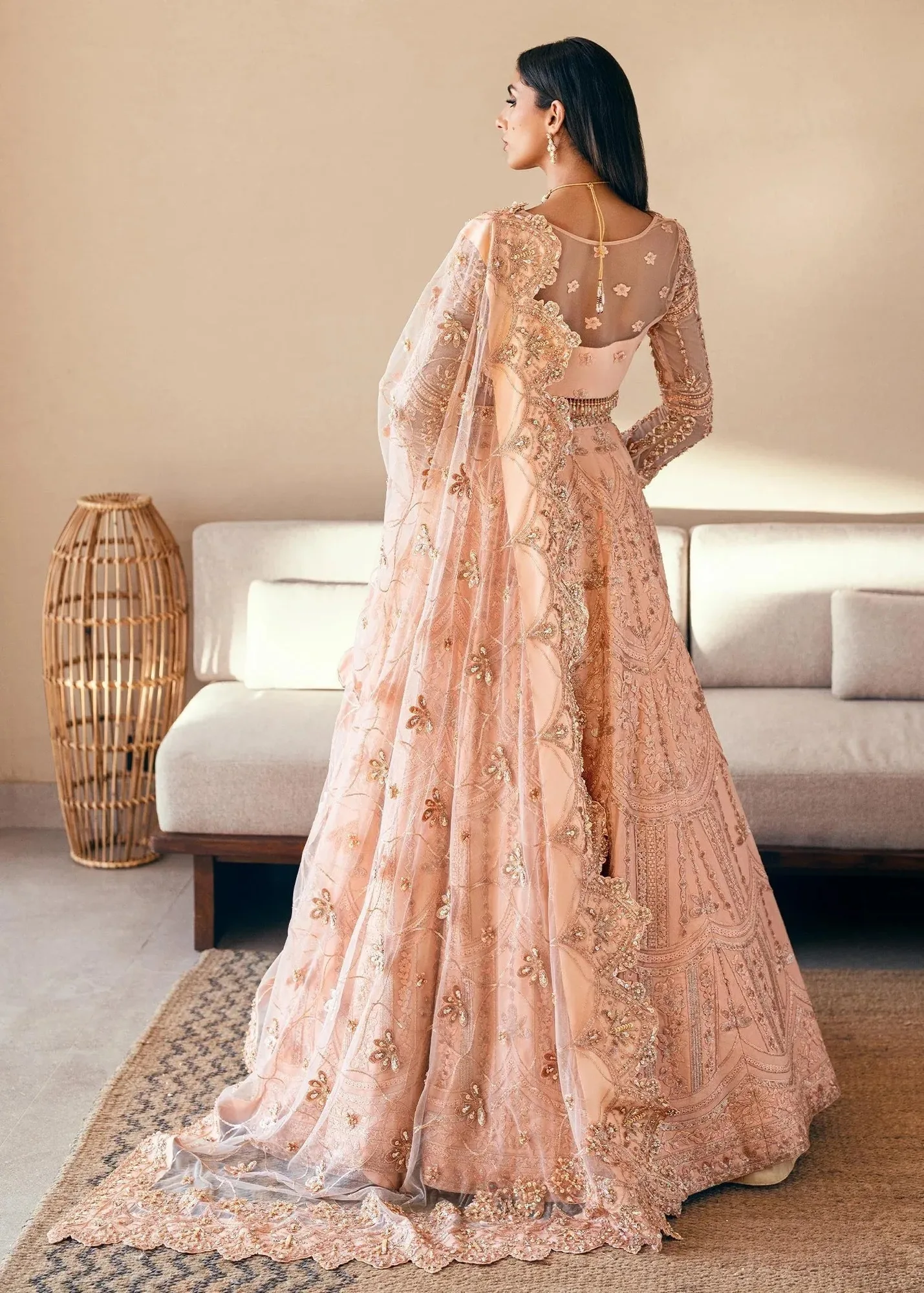 Waqas Shah Amariage Luxury Formals Peach Net – view 2 – Poshaq