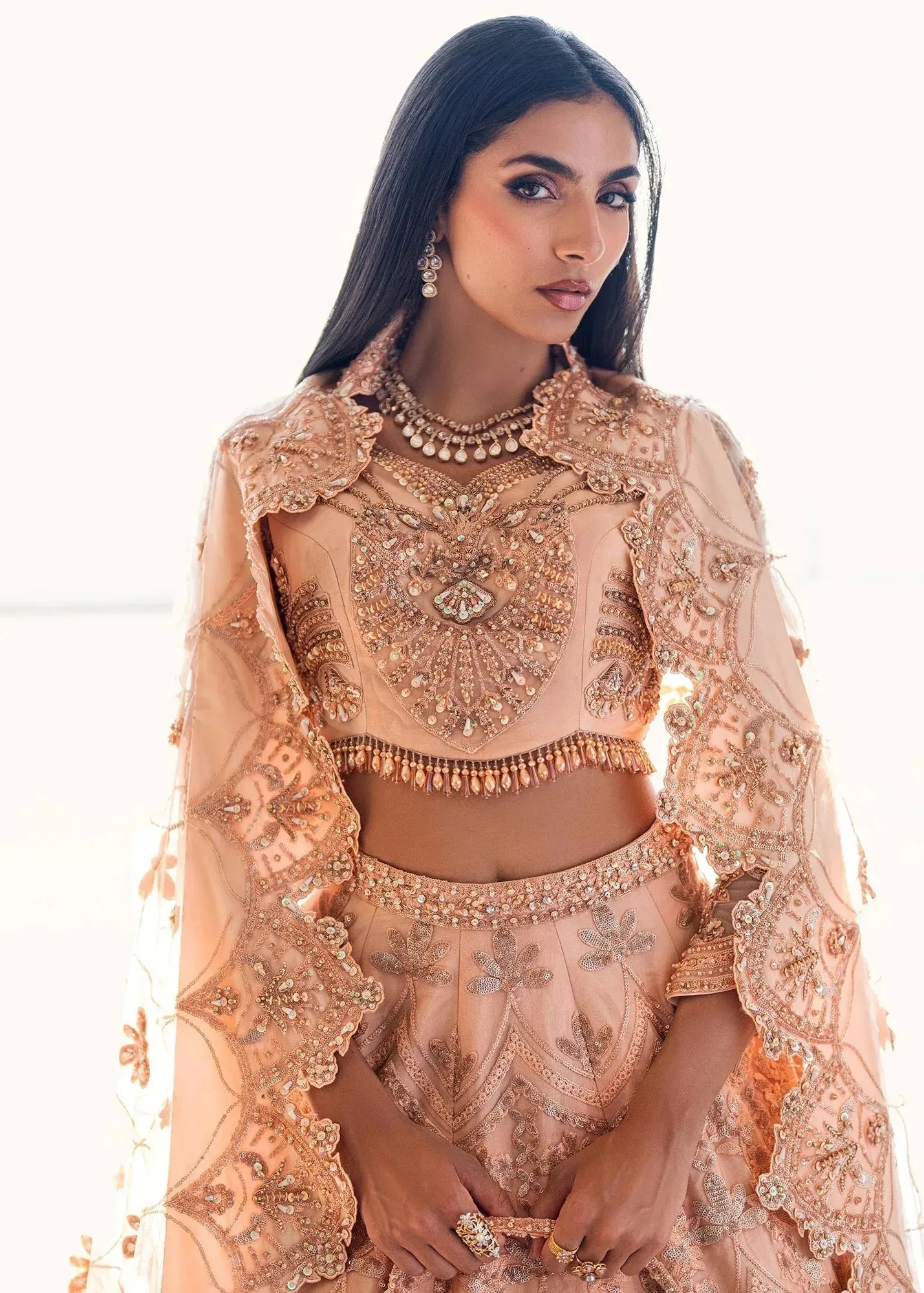 Waqas Shah Amariage Luxury Formals Peach Net – view 3 – Poshaq